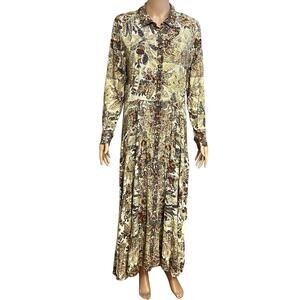 Soft Surroundings Floral Maxi Dress Large Metallic Button Down Long Sleeve Boho